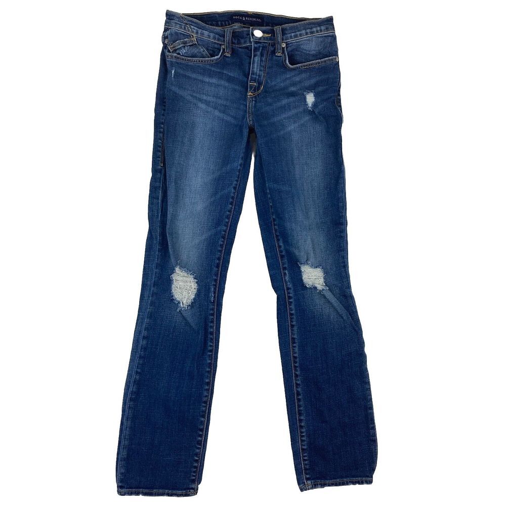 Rock & Republic Jeans Women's Kaia‎ Blue Distressed Size 6M